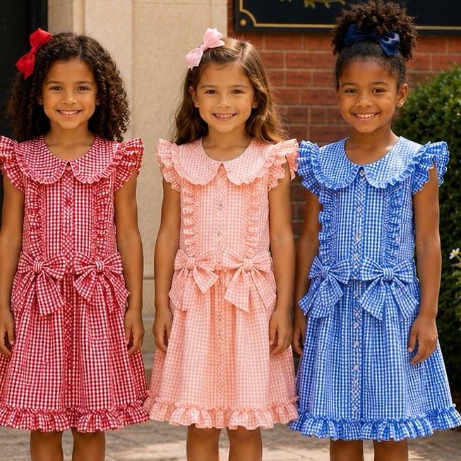 Ginger Ivy: CHECKED Classic ruffles and bows school dress