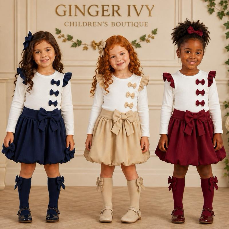 Ginger Ivy VERONA Puffball Skirt with Bows Feature Dress for Girls 2-12 years