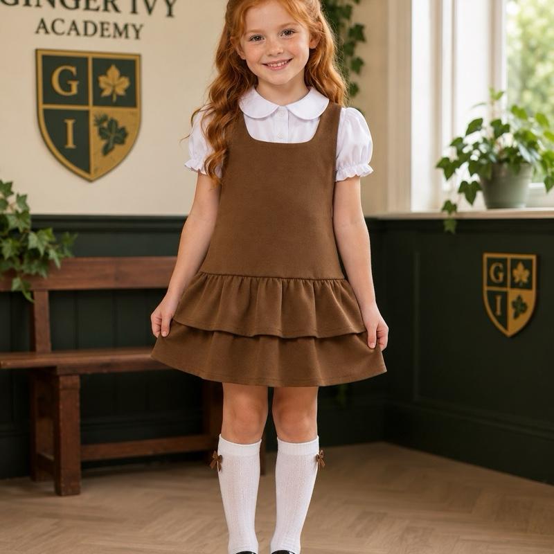 Ginger Ivy Leicester Layer Frilly Drop Hem School Dress for Girls - Perfect for School Uniforms
