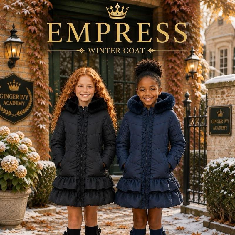 Ginger Ivy EMPRESS Winter Coat with Ruffles and Bow Feature for Girls - Stylish and Warm DH09