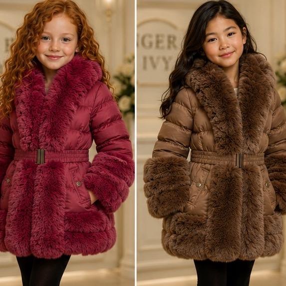 Ginger Ivy: Ultimate Faux Fur Padded Kids Coat - Stylish & Cozy Winter Wear with Pockets for Infants to Juniors - Six Color Options