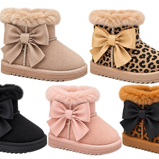 Ginger Ivy WINTER Cozy Warm Bow Boots for Kids - Soft Faux Fur Lining & Adorable Bow Design - Perfect for Cold Weather (7625)