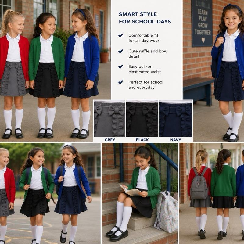 Ginger Ivy CAMBRIDGE SKORT with Ruffles and Bow - Looks Like a Skirt with Short Design for Girls