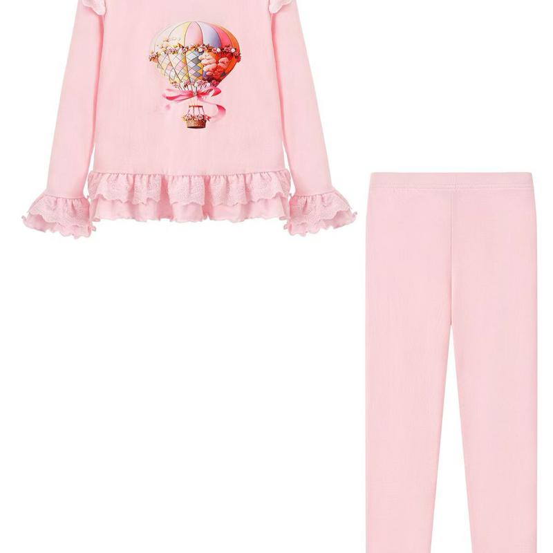Ginger Ivy SKYE Hot Air Balloon Emblishment Long Sleeve Top with Ruffles and Leggings Outfit for Girls