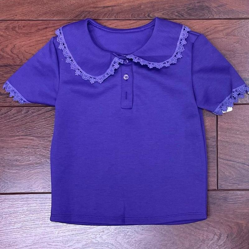 Ginger Ivy: Lace Trim and Button Detail collar top for Girls ideal for school