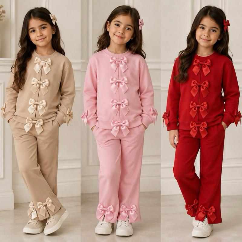 Ginger Ivy: HAZEL satin bows loungewear tracksuit by AKKON brand 2-8 years