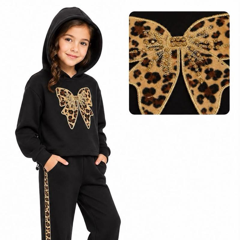 Ginger Ivy: LEOPARD BOW emblishment feature hoodie and wide leg joggers