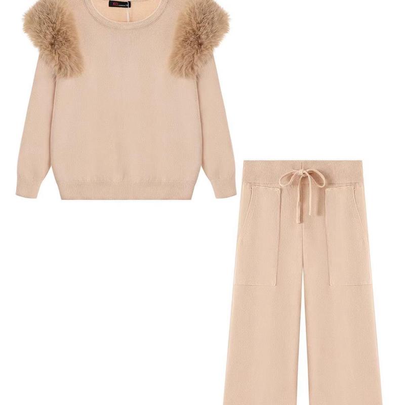 Ginger Ivy: ROXANNE knitted smart faux fur detachable shoulders with wide leg trousers 4-14 years