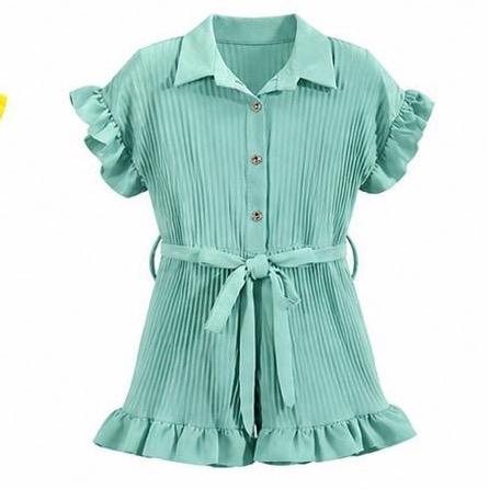 Ginger Ivy VIRAL Pleated Playsuit Polly Outfit - Button Front Tie Belt Design for Summer - Trendy & Versatile All-in-One Piece - Recommended to Size Up