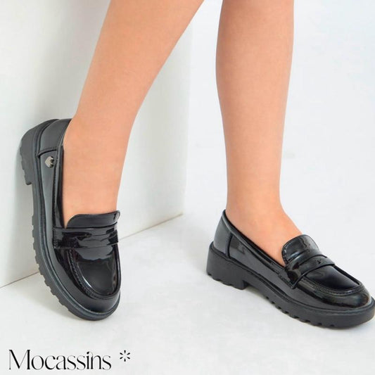 Ginger Ivy: LOAFERS panent slip on moccasin loafers with a cute heart emblishment