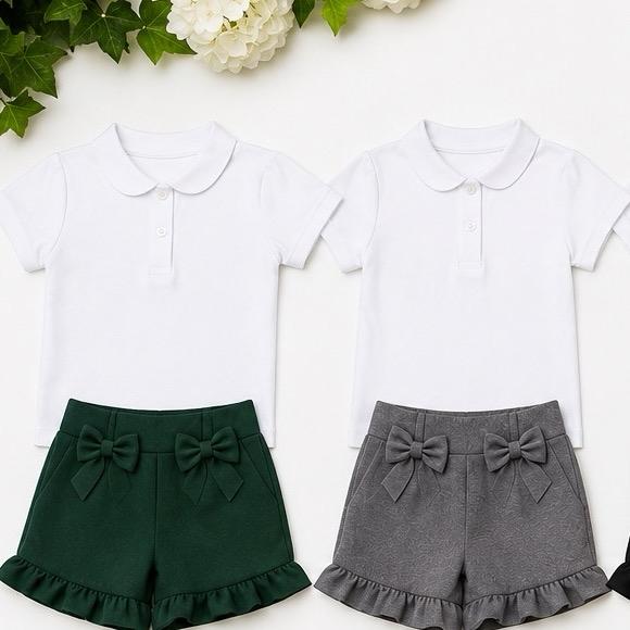 Ginger Ivy BEACON Bow School SHORTs with Double Bows for Girls - Perfect for School Uniforms 2-16 years