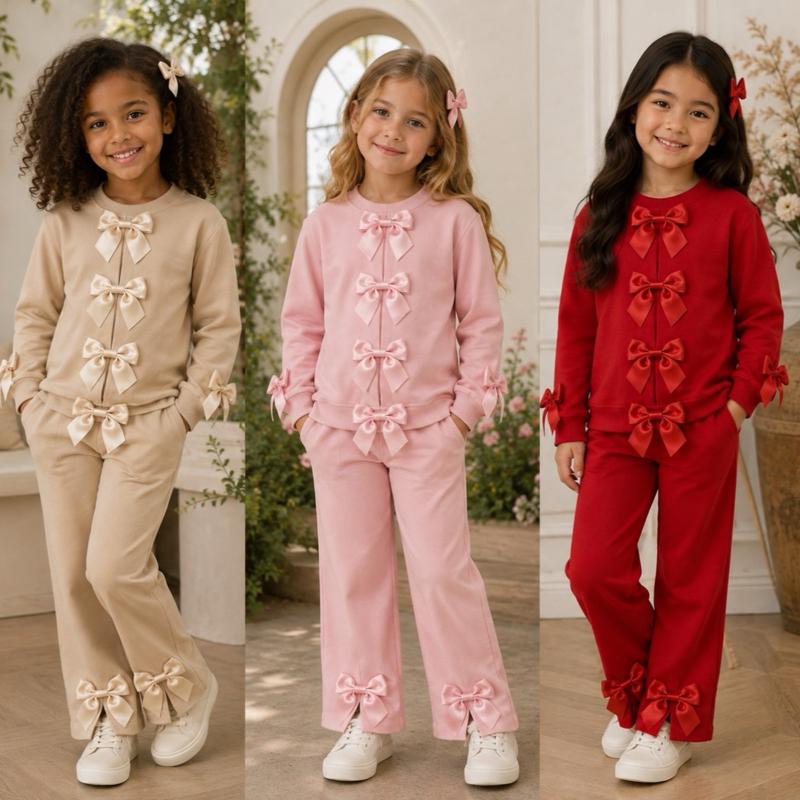 Ginger Ivy: HAZEL satin bows loungewear tracksuit by AKKON brand 2-8 years