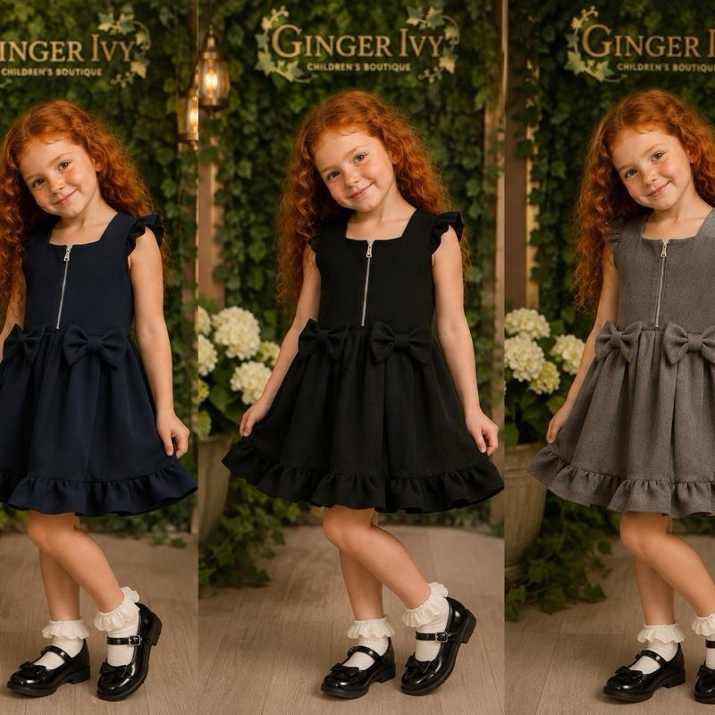 Ginger Ivy Brighton Bow Zip Front Dress for School - Children's Boutique Classic Design