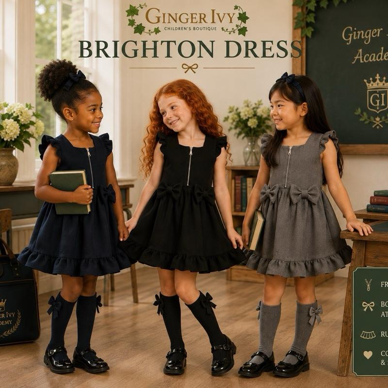 Ginger Ivy Brighton Bow Zip Front Dress for School - Children's Boutique Classic Design