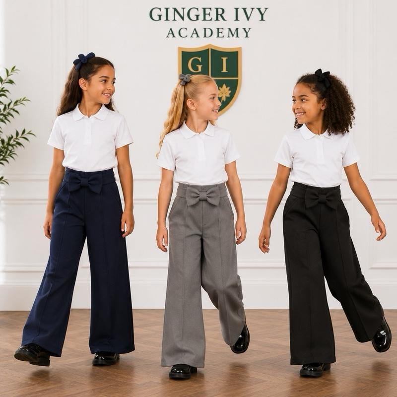Ginger Ivy WARWICK Bow Wide Leg Trousers for Girls - Stylish and Comfortable School Uniform