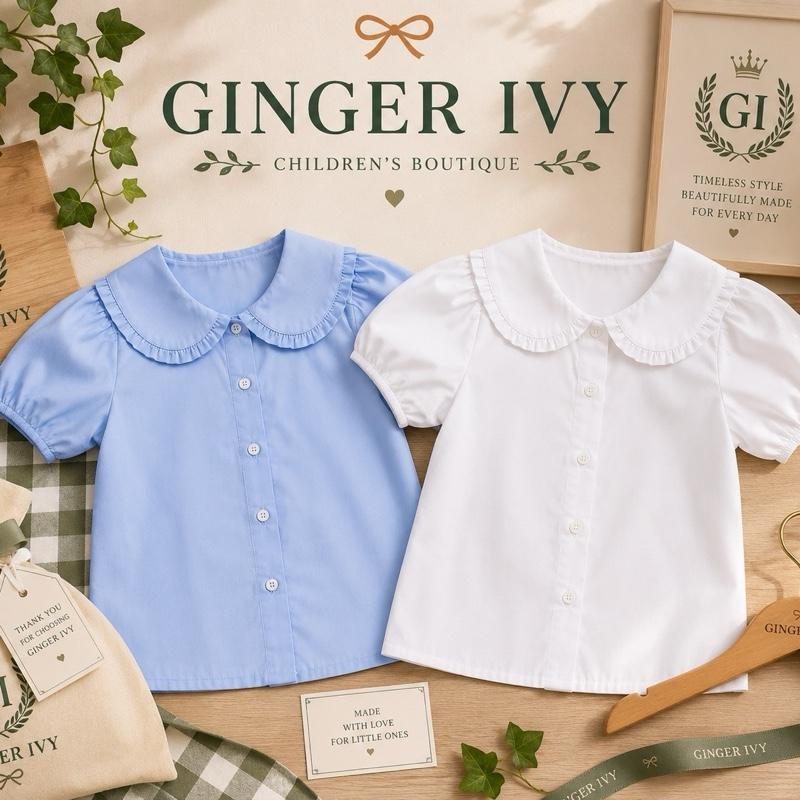 Ginger Ivy: KENSINGTON BLOUSE with Peter Pan pleated trim collar 4-12 years