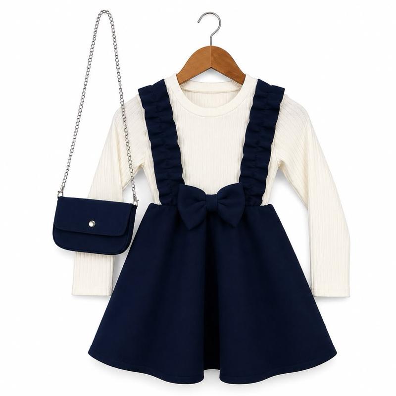 Ginger Ivy: RAVELLO ruffle bow alone dress soft ribbed top Aline skirt 3/4 to 13/14 years