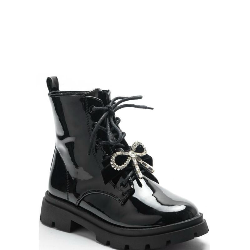 Ginger Ivy: Stylish Bow-Tied Lace-Up Boots in Glossy Finish with Bow for girls
