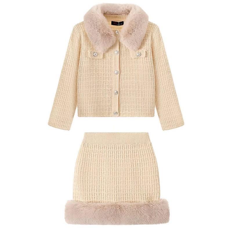 Ginger Ivy: CRYSTAL knitted faux fur trimmed skirt and cardigan suit set 3-14 years