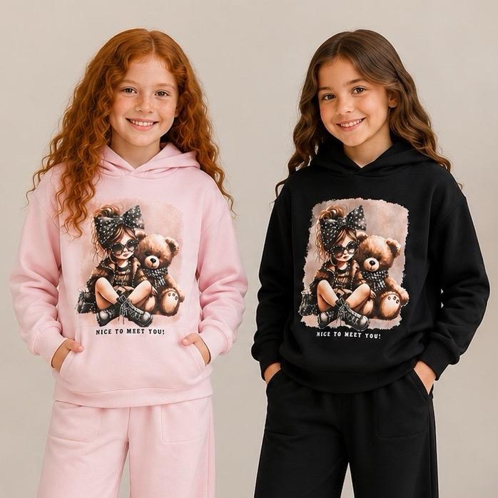 Ginger Ivy: Stylish girl and Teddy image with diamonte sparkle hoodie tracksuit