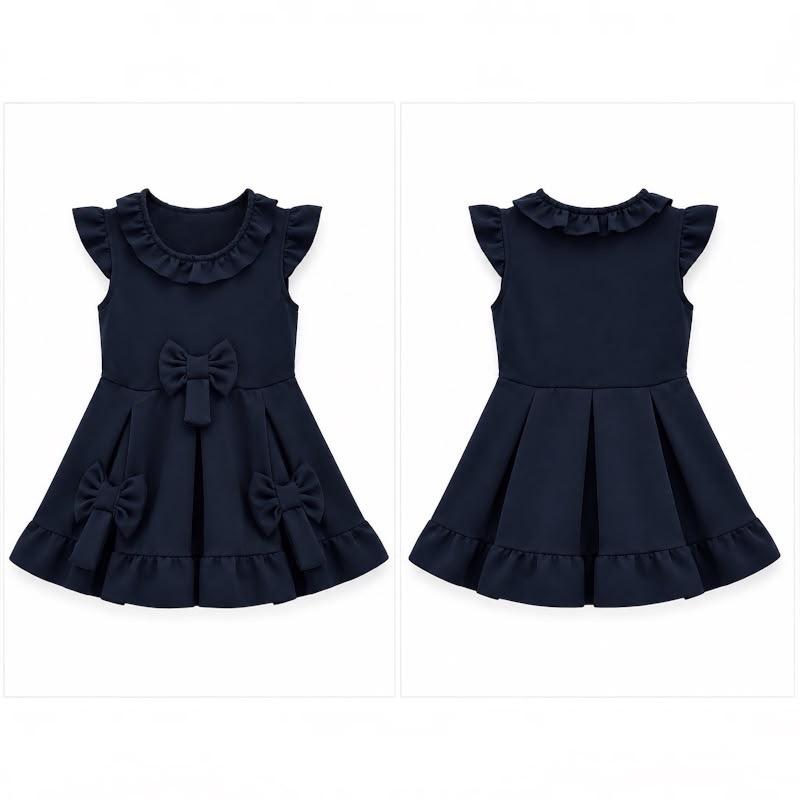 Ginger Ivy: BELFAST Triple Bow Feature Ruffle Neck Finish School Dress for Girls 4-12 Years small for please size up