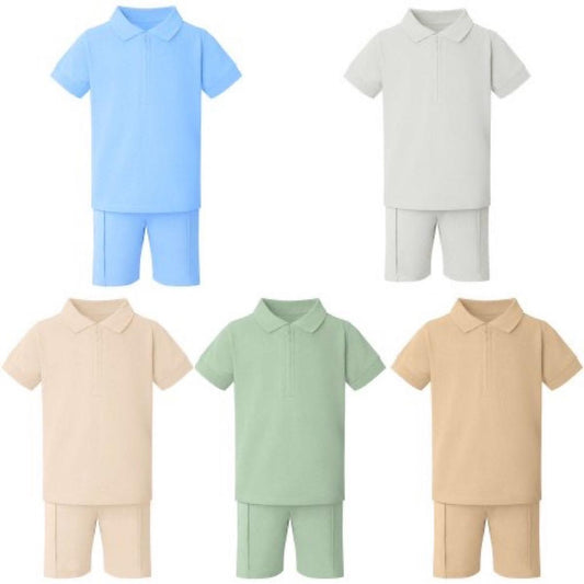 Ginger Ivy BOYS ZANE smart zip neck Tshirt and short outfit infant and junior boy clothes for summer 6 months to 10 years