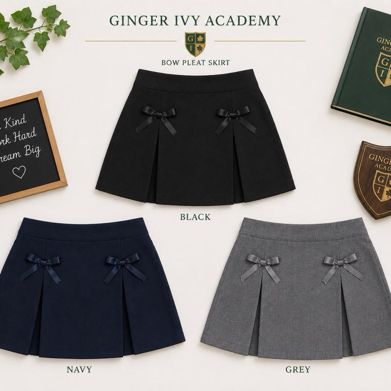 Ginger Ivy: STERLING satin bow SKIRT with feature pleats school uniform skirt