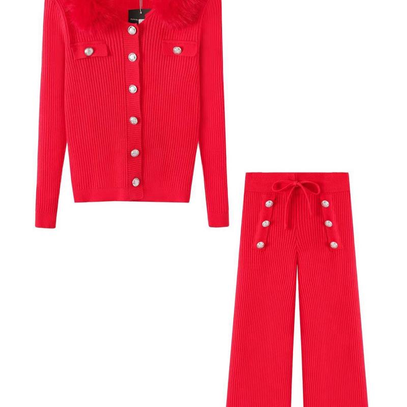 Ginger Ivy: ALEXIS knitted premium cardigan and trousers suit with faux fur collar 3-14 years