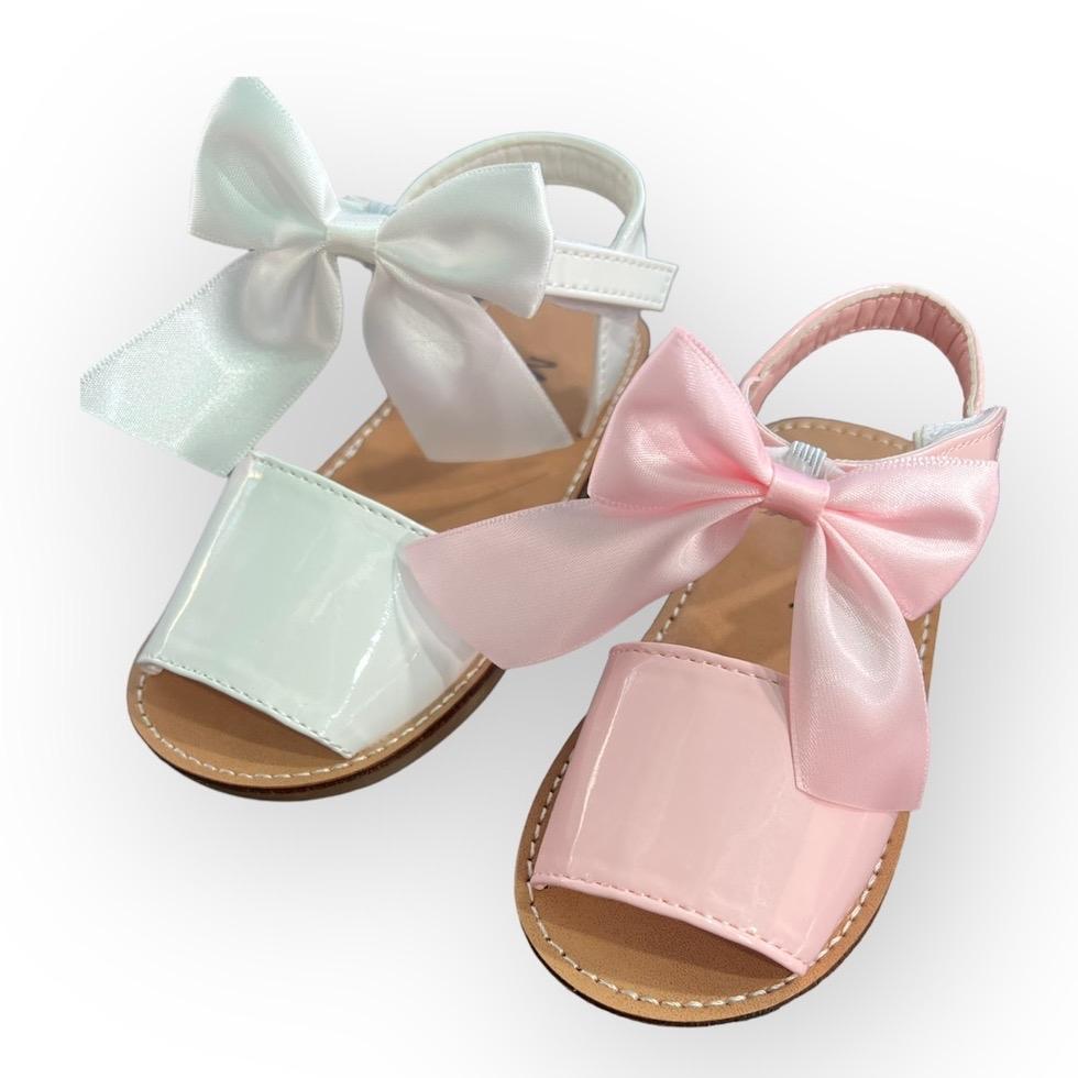 GingerIvy Martina satin bow summer sandals with Velcro strap true to size