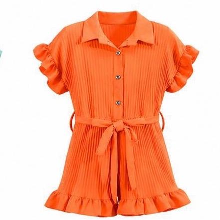 Ginger Ivy VIRAL Pleated Playsuit Polly Outfit - Button Front Tie Belt Design for Summer - Trendy & Versatile All-in-One Piece - Recommended to Size Up