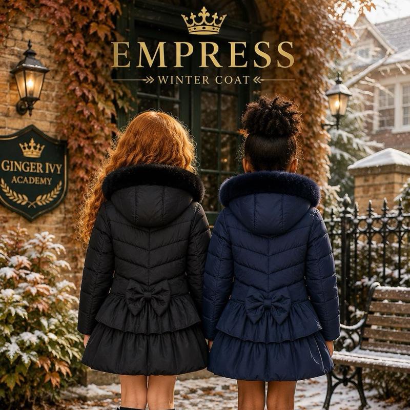 Ginger Ivy EMPRESS Winter Coat with Ruffles and Bow Feature for Girls - Stylish and Warm DH09