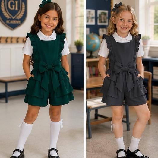 Ginger Ivy BROMLEY Bow Ruffle Playsuit One Piece for School Age 4-12 Girls' School Uniform