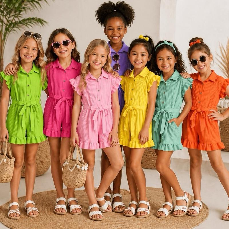 Ginger Ivy VIRAL Pleated Playsuit Polly Outfit - Button Front Tie Belt Design for Summer - Trendy & Versatile All-in-One Piece - Recommended to Size Up
