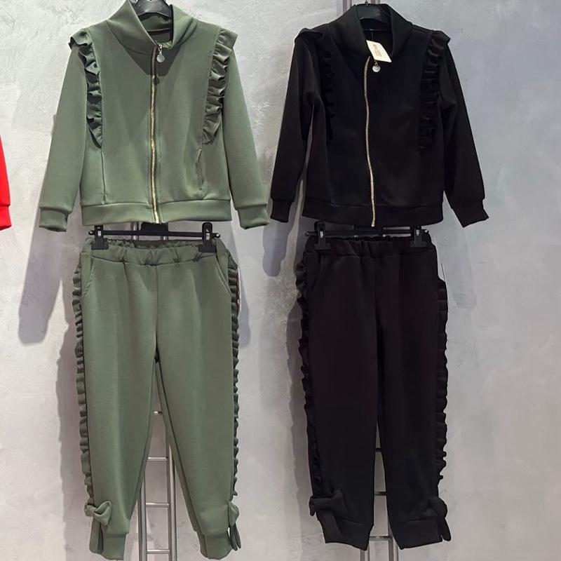 Ginger Ivy: DERBY ruffle design details funnel neck tracksuit with feature bows