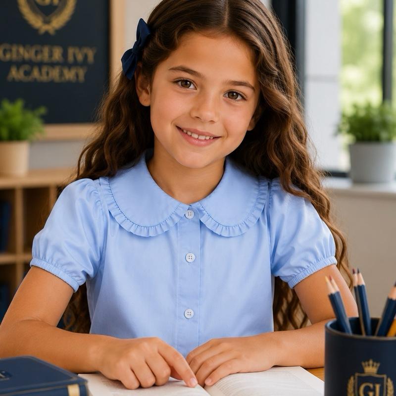 Ginger Ivy: KENSINGTON BLOUSE with Peter Pan pleated trim collar 4-12 years