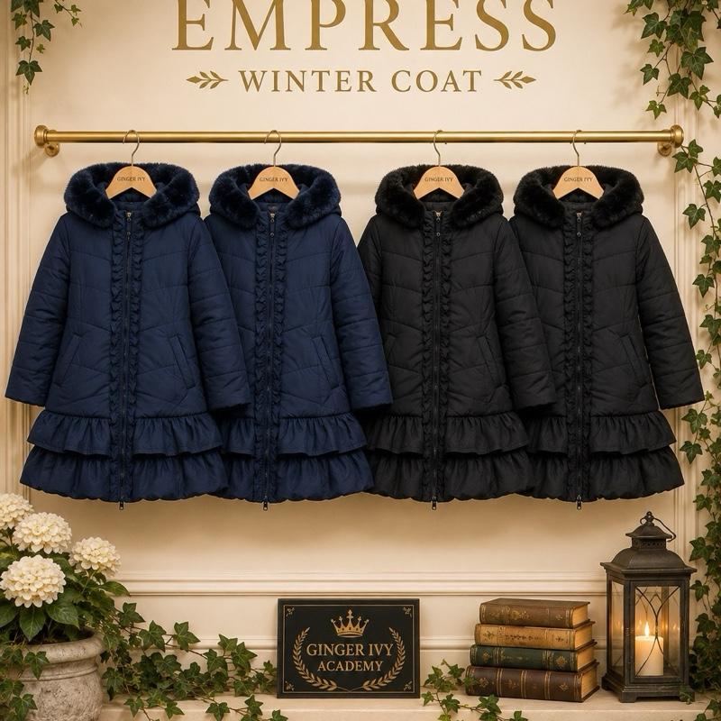 Ginger Ivy EMPRESS Winter Coat with Ruffles and Bow Feature for Girls - Stylish and Warm DH09