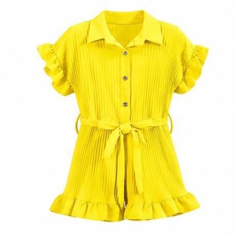Ginger Ivy VIRAL Pleated Playsuit Polly Outfit - Button Front Tie Belt Design for Summer - Trendy & Versatile All-in-One Piece - Recommended to Size Up