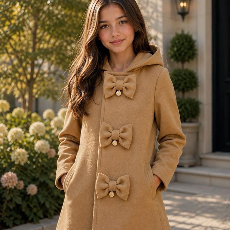 Ginger Ivy TRINITY Triple Bow Hooded Jacket for Kids 2-12 Years Lightweight Smart Layered Coat