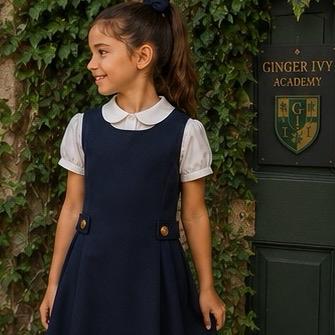 Ginger Ivy ASCOT Feature Side Button Classic Smart School Pinafore Dress for Girls