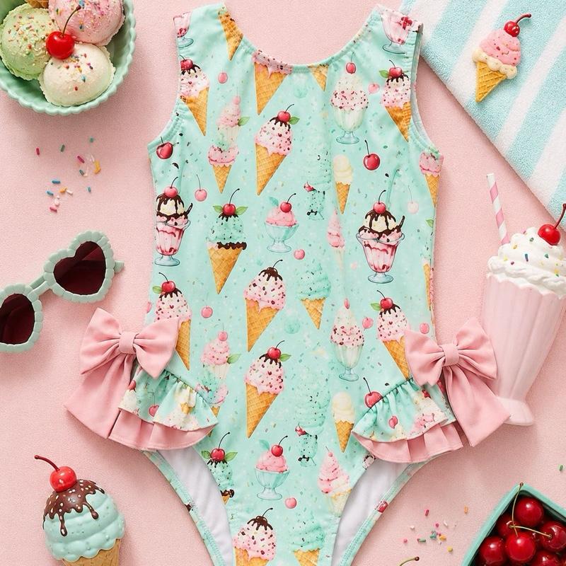 Ginger Ivy: ICECREAM sundae with cherries pattern swimsuit