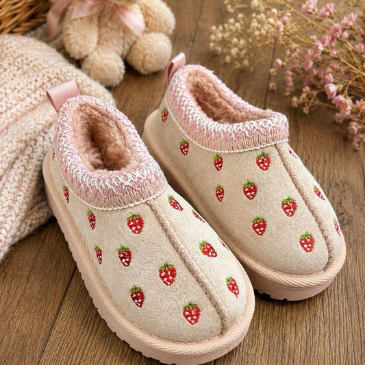Ginger Ivy: STRAWBERRY pink  winter slipper shoes for indoor and outdoor wear