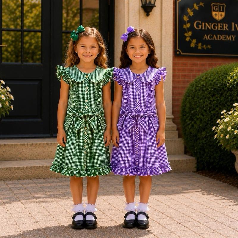 Ginger Ivy: CHECKED Classic ruffles and bows school dress