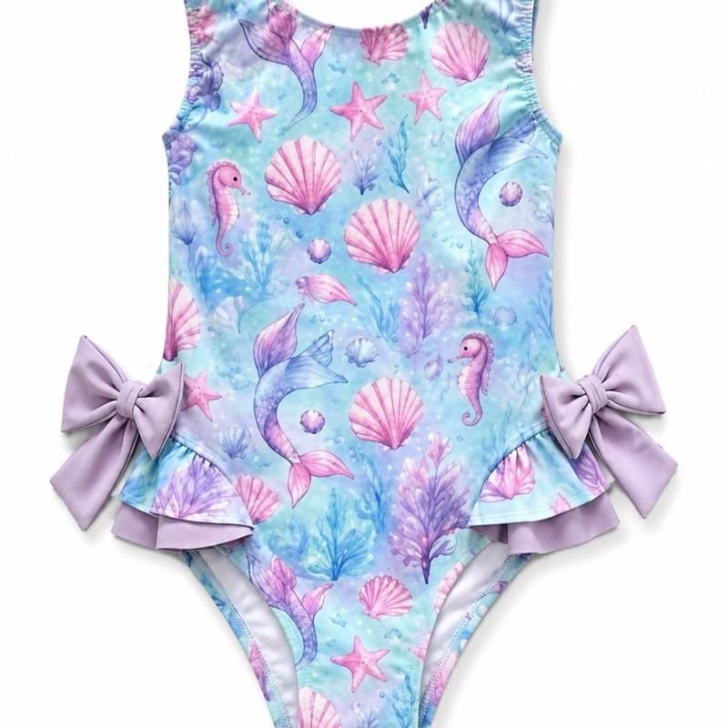 Ginger Ivy UNDER THE SEA Swimsuit with Bows for Girls True to Size 2-12 Years Ocean-Themed Design