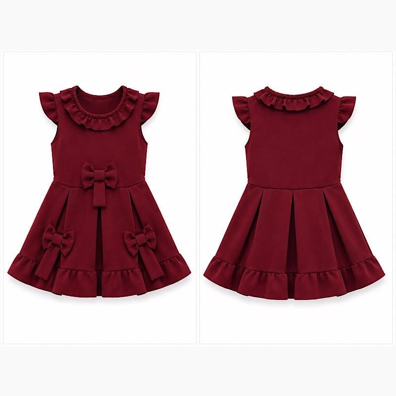 Ginger Ivy: BELFAST Triple Bow Feature Ruffle Neck Finish School Dress for Girls 4-12 Years small for please size up