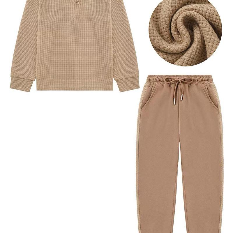 Ginger Ivy WARREN Smart Collar Polo Top & Classic Style Joggers with Waffle Texture Boys Tracksuits