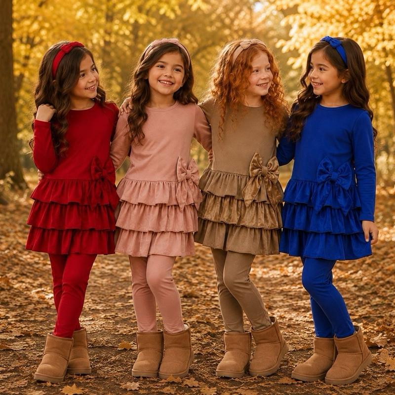Ginger Ivy: WILLOW layered feature bow lounge leggings set for girls