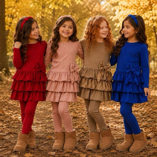 Ginger Ivy: WILLOW layered feature bow lounge leggings set for girls