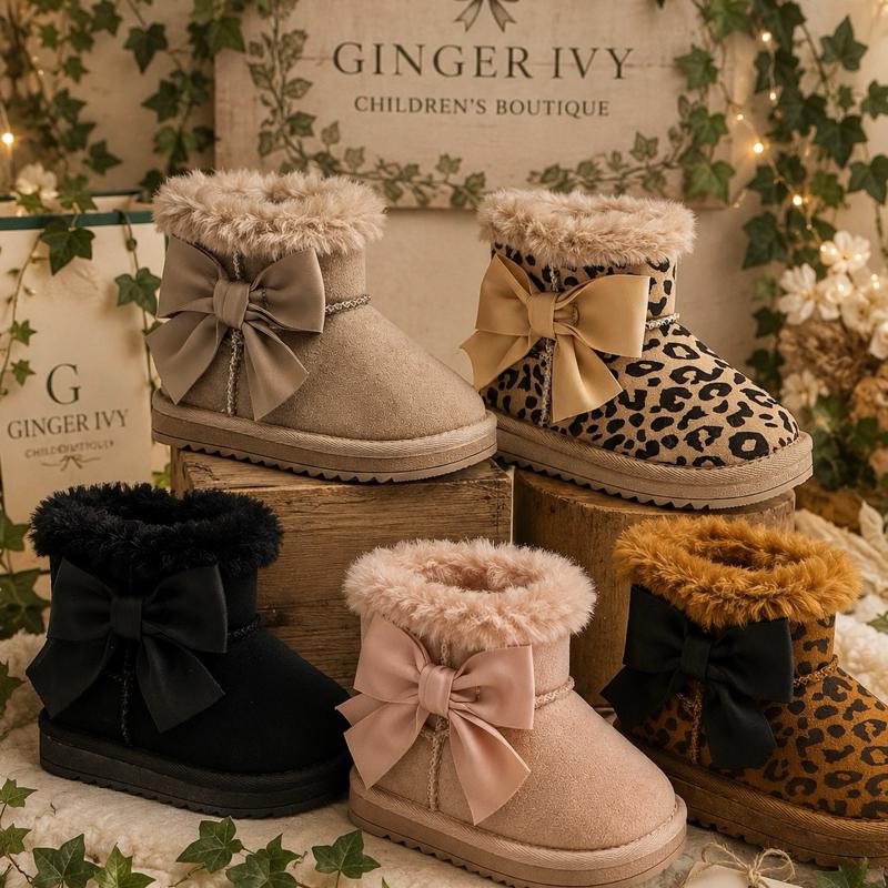 Ginger Ivy WINTER Cozy Warm Bow Boots for Kids - Soft Faux Fur Lining & Adorable Bow Design - Perfect for Cold Weather (7625)