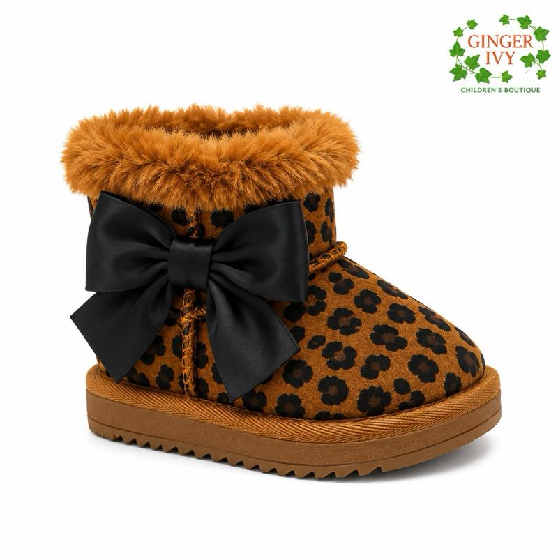 Ginger Ivy WINTER Cozy Warm Bow Boots for Kids - Soft Faux Fur Lining & Adorable Bow Design - Perfect for Cold Weather (7625)