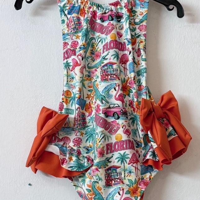Ginger Ivy: FLORIDA theme pink and orange swimsuit true to size 2-12 years